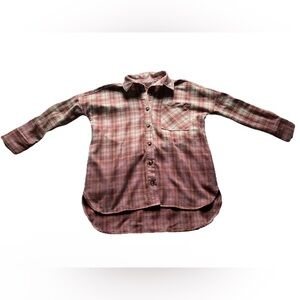 Heyson Pink Plaid Flannel Button Down Shirt Women M High Low Hem